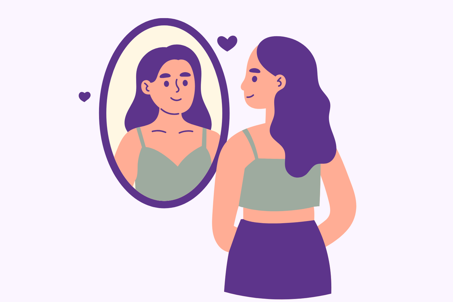 Frau schaut in Spiegel